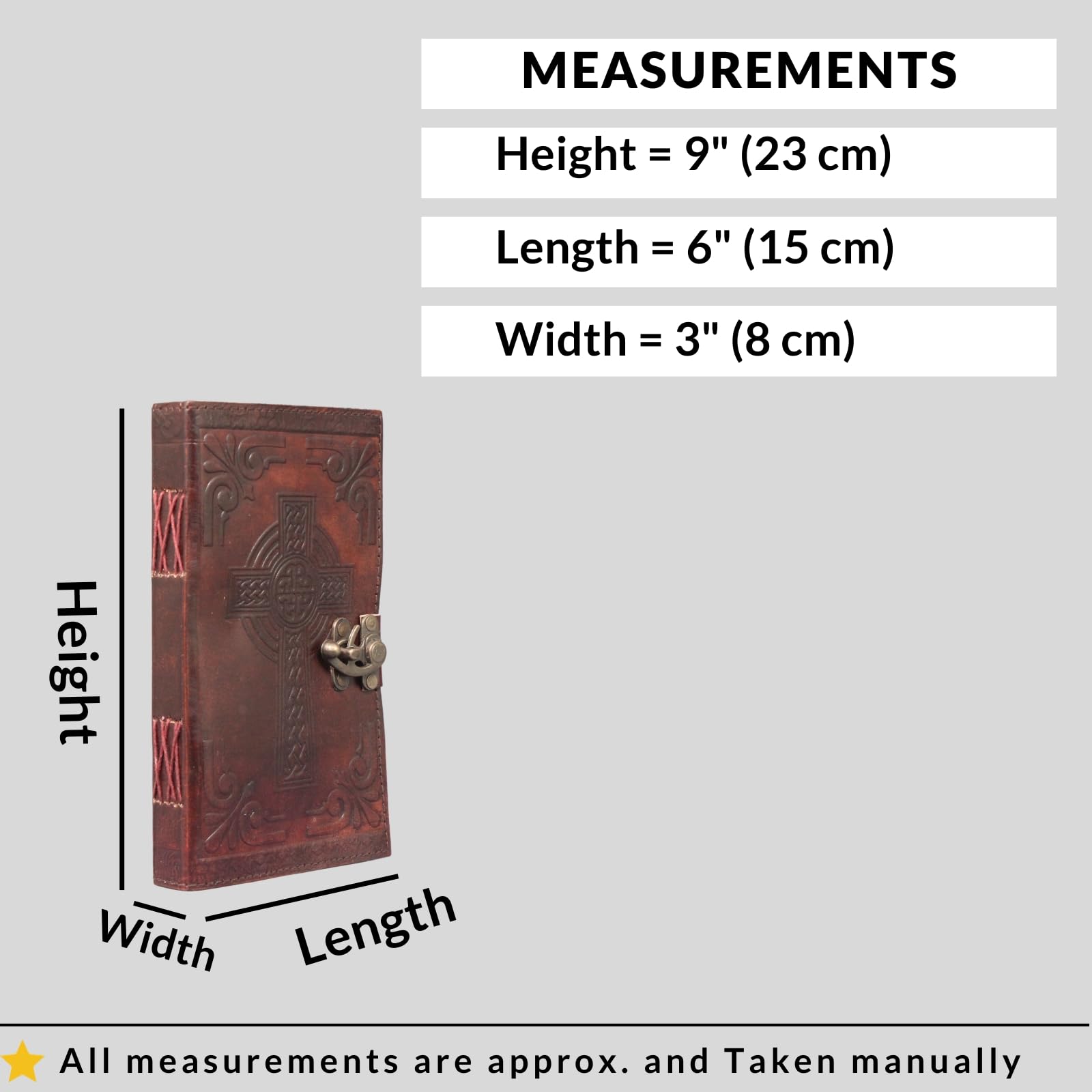 Genuine Leather Bound Journal Grimoire Cross Embossed Notepad Brown Notebook